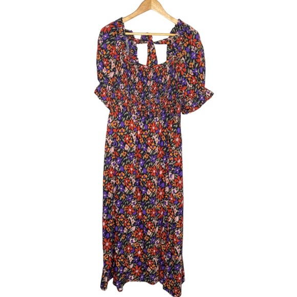 ✨NWT Beach Lunch Lounge Floral Smocked Tie Back Midi Maxi Shirt Dress Size XL - Picture 2 of 12